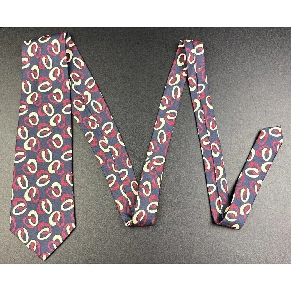 Vintage Polo Ralph Lauren Silk Tie Mens Navy Geometric Handmade in USA Necktie*